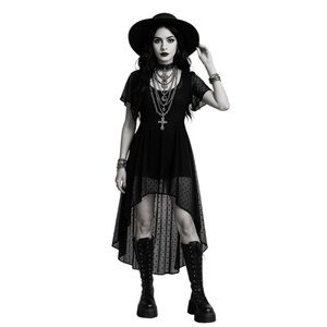 Cha Cha Vente Black Whimsigoth Sheer Swiss Dot High Low Witchy Dress Size 3X